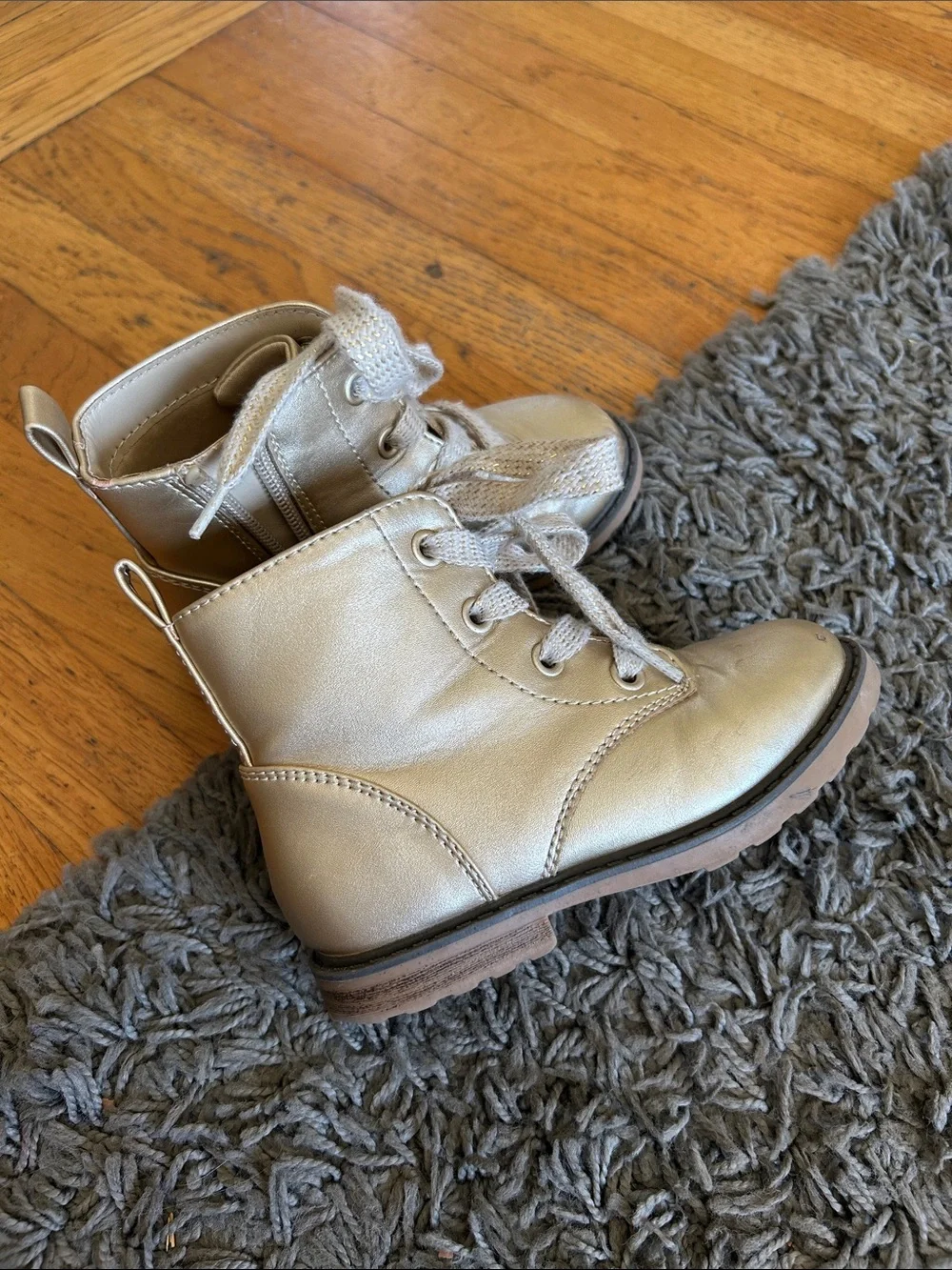 Cat & Jack Toddler Girls Metallic Cream Lace-Up Ankle Boots Size 9